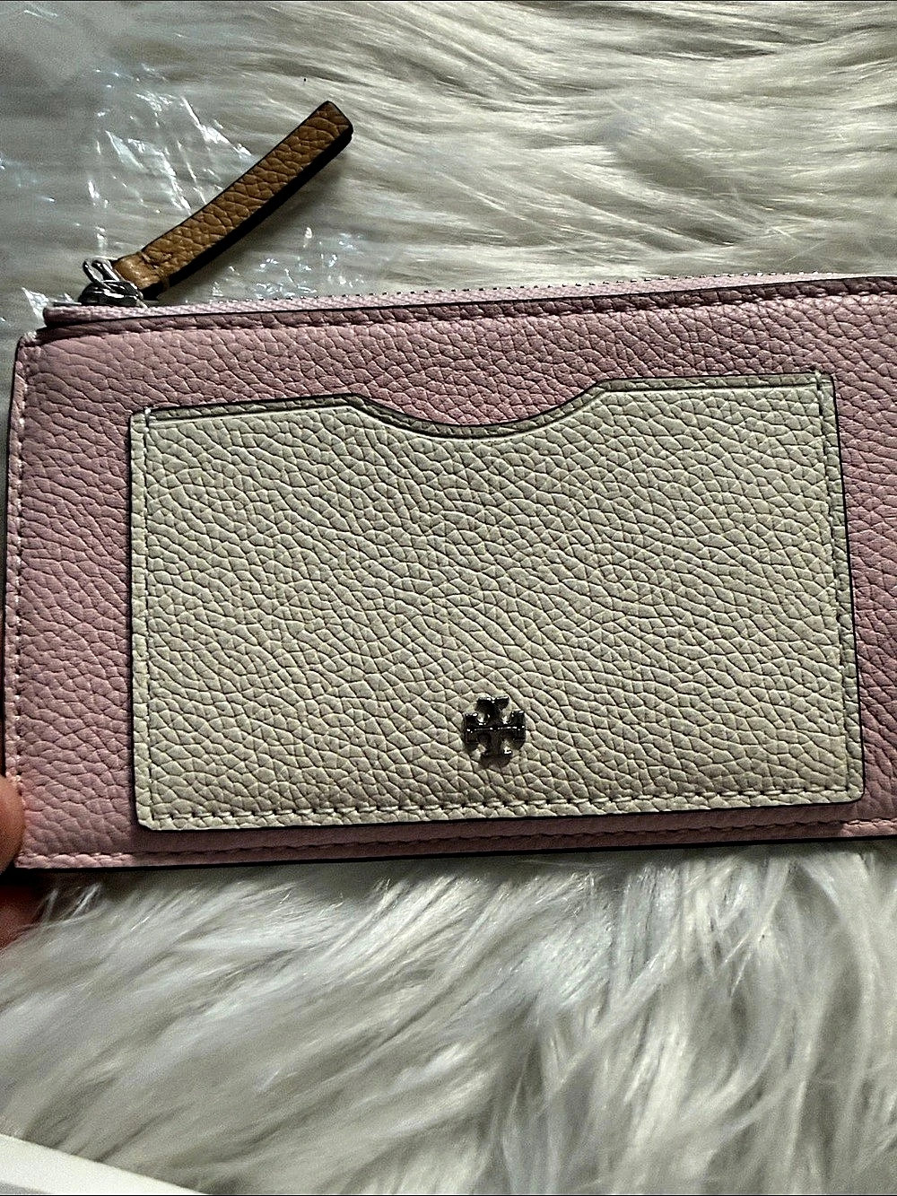 Tory Burch Color-Block Zip Card Case Pink & Cream